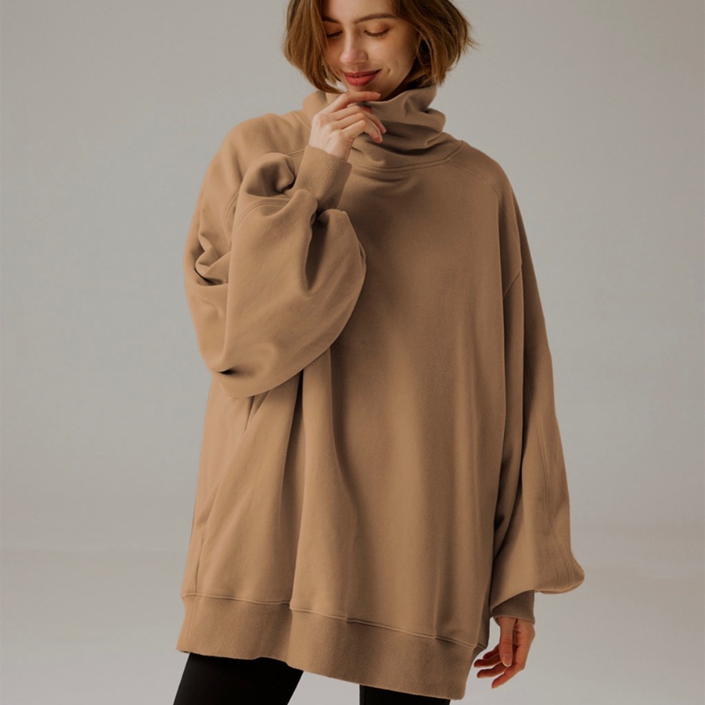 Nap Loungewear Boxy Turtleneck Sweatshirt, Light Camel, S